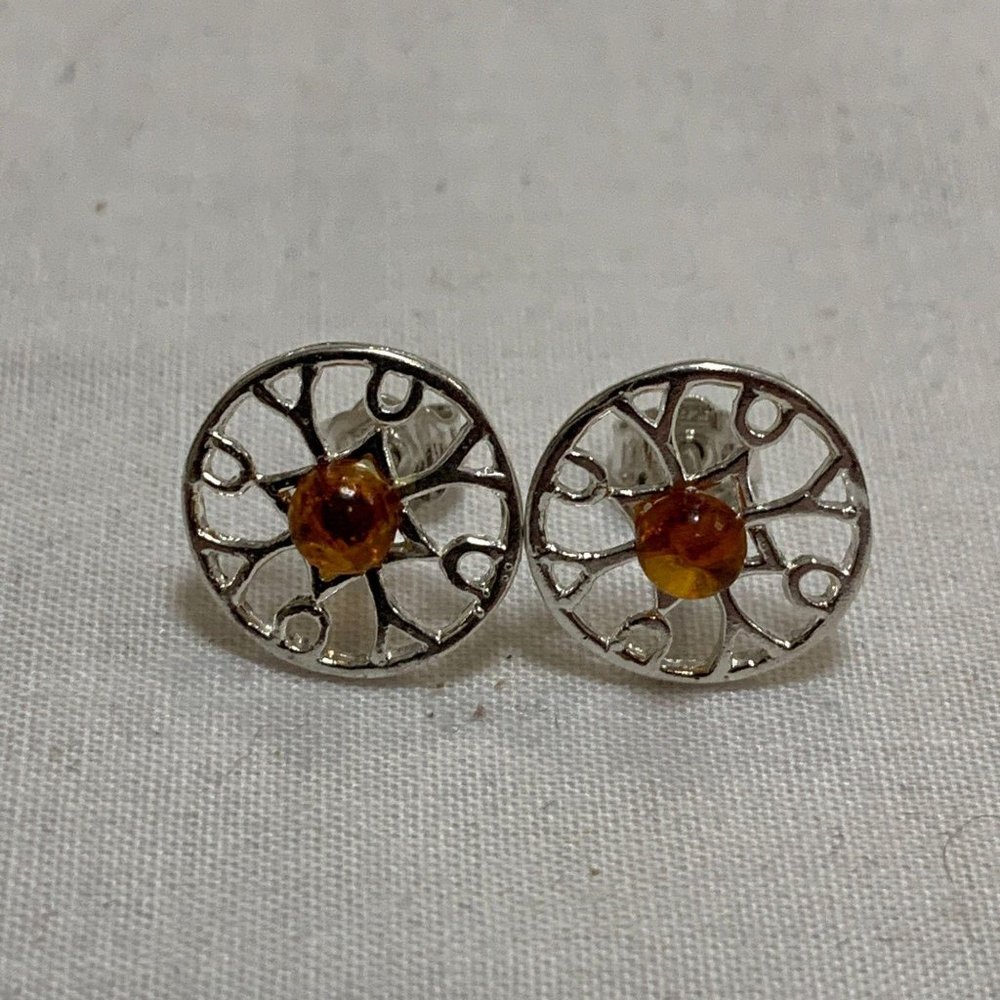 Impressive Women's Amber Silver Earrings With Branching Pattern